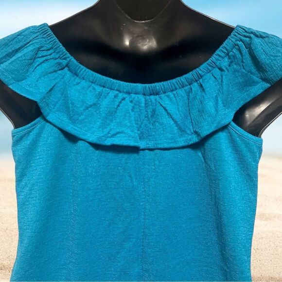 Lane bryant Aqua Blue Classic Off-The-Shoulder Ruffle Tank New with Tags - Picture 6 of 11